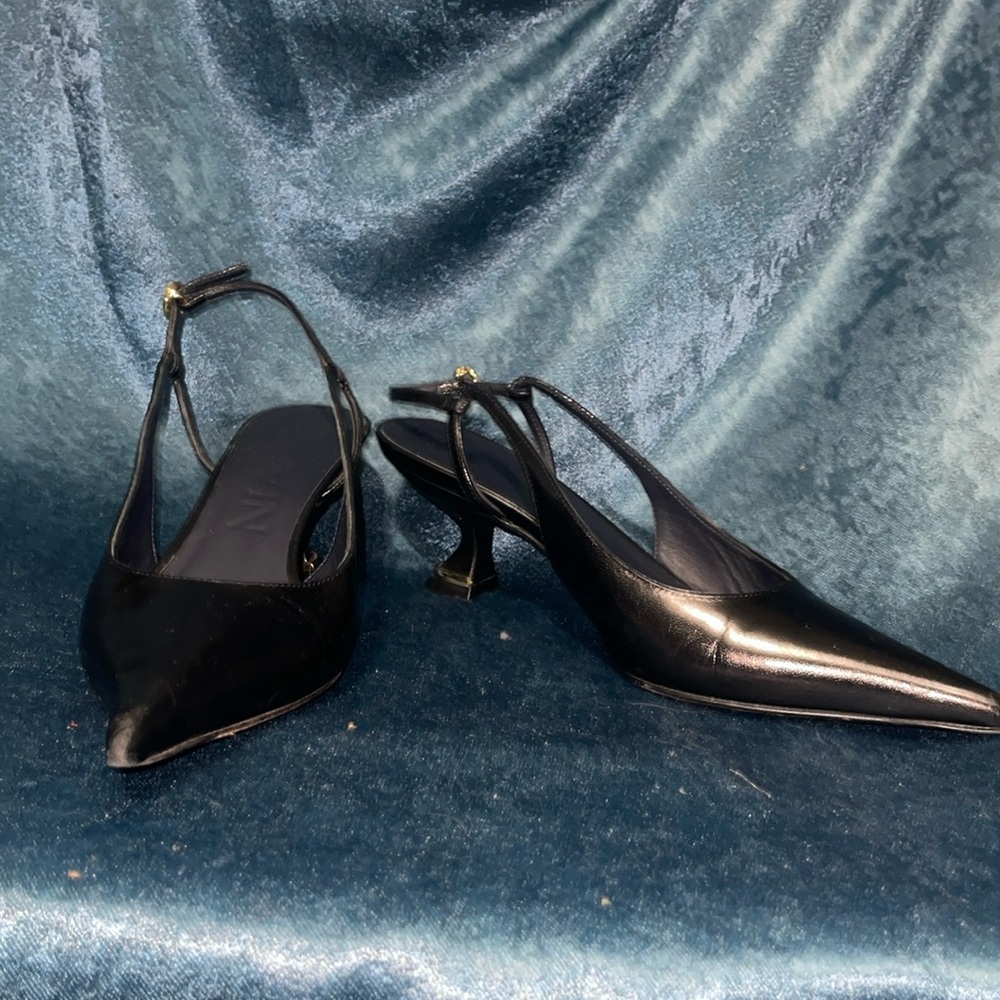 Lanvin Black Leather Kitten Heel Mules
